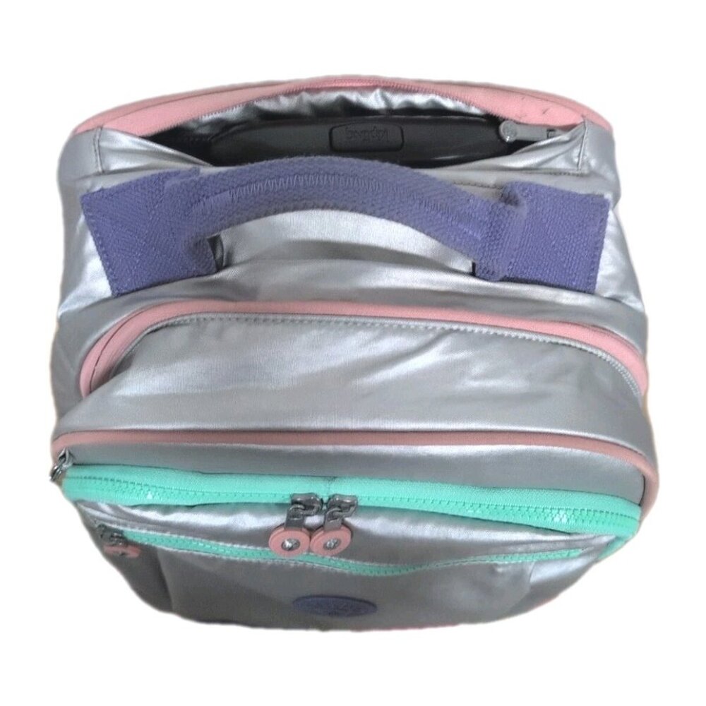 Kipling Gaze‎ Large Metallic Rolling Backpack Original - Silver w/ Pastels - Picture 3 of 11